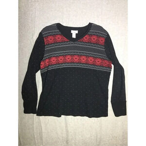 Womens Loop Long Sleeve Shirt Size XL Red Black Grey Sweater Pattern Polka Dot